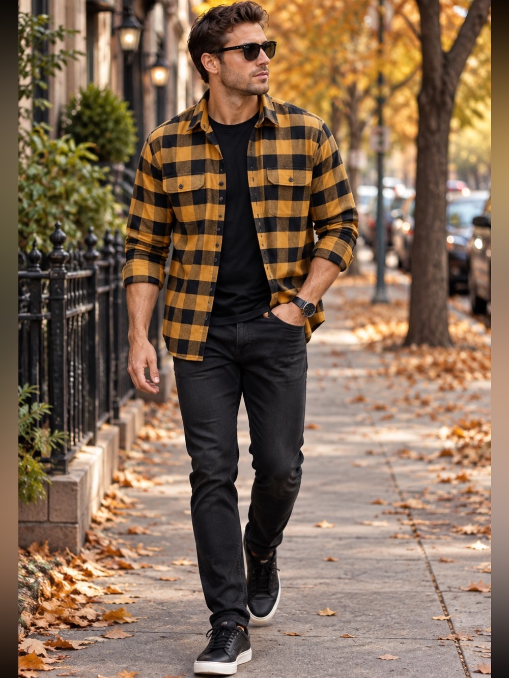Yellow and Black Buffalo Check Flannel Shirt 2 piece Black Shirt included NWT LG